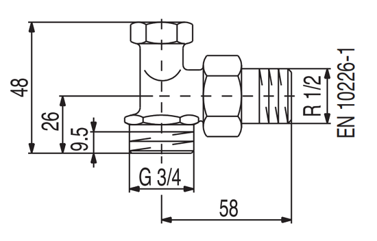 Вентиль обратный Oventrop Combi 2 1091072 НР 3/4"х1/2" угловой для радиаторов