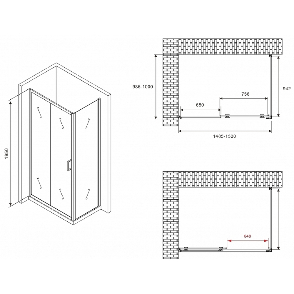 Душевой уголок Abber Schwarzer Diamant 150x100 AG30150B-S100B профиль Черный стекло прозрачное