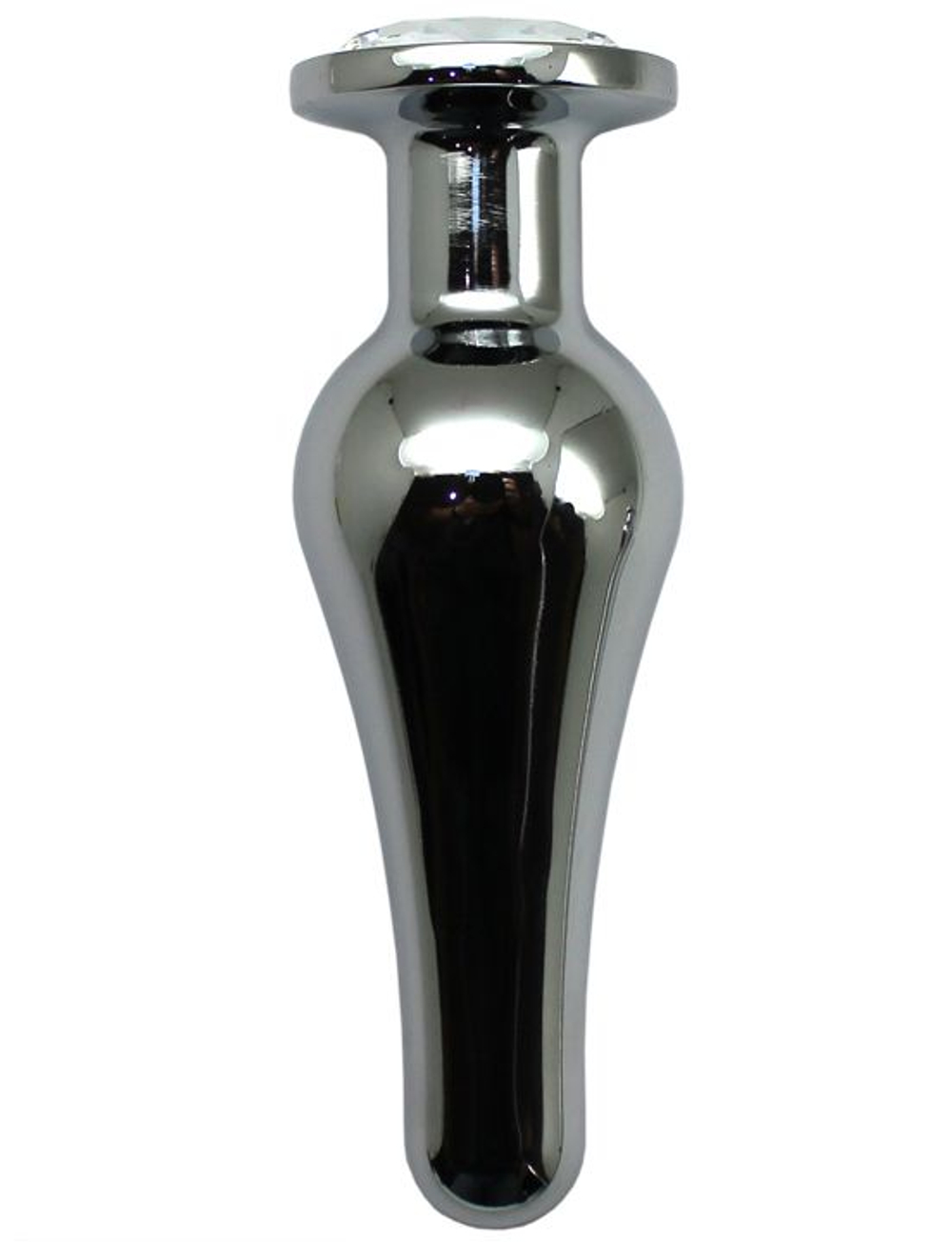 Серебристая анальная пробка с прозрачным кристаллом - 13 см. (Цвет: прозрачный)