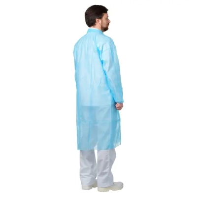 Халат посетительский нестерильный Гекса Визитер р.52-54 XXL 110 см плотность 20, кнопки спереди голубой 50 шт