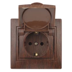 Розетка Intro Plano 1-203-10 с заземлением 2P+E Schuko с крышкой, 16А-250В, IP20, СУ, венге