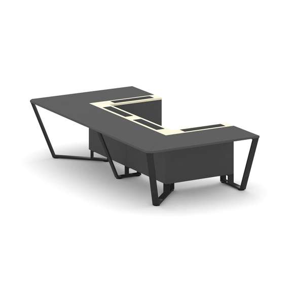 Steel Meet Стол переговорный П-образный KMK-PR.B.SP-07P Антрацит/Ваниль Глянец/Металл Черный 1600*32