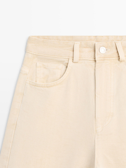 Massimo Dutti Брюки с низкой посадкой и широкими штанинами, ванильный