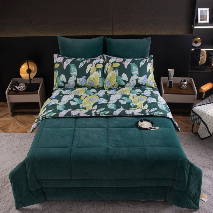 Комплект постельного белья на резинке с одеялом Велюрия Люкс «Изумрудный сад»
