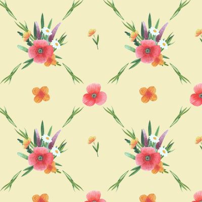 Букеты и имитация ромбов на светло-бежевом фоне