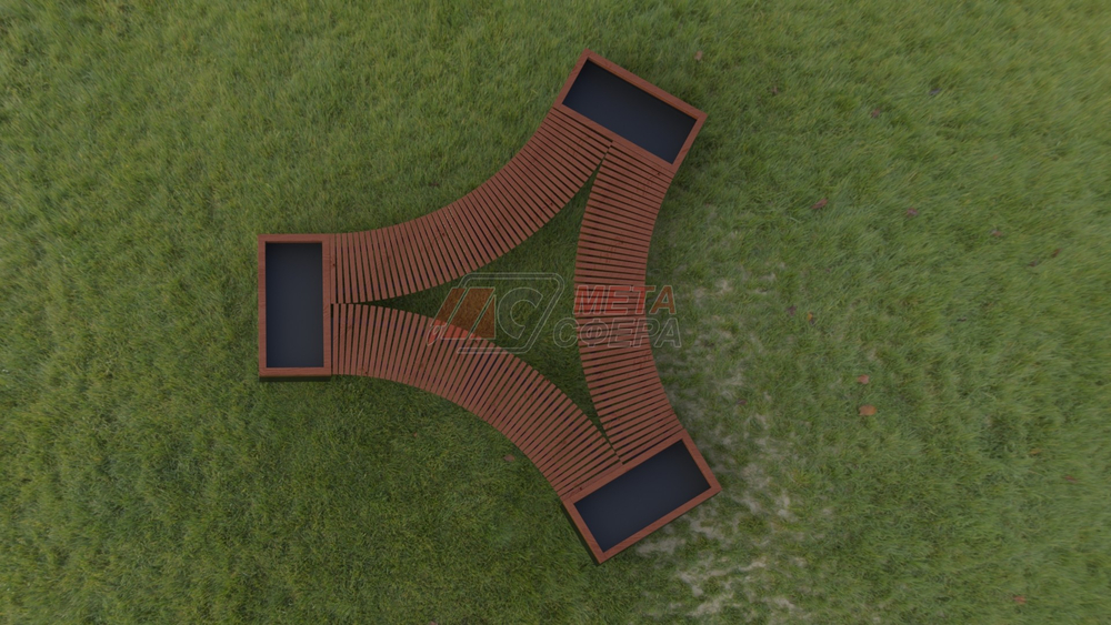 Лавка Rail Road 02 вогнутая с 3-мя вазонами