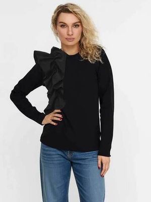Лонгслив с воланом, черный