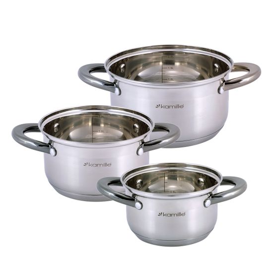Набор кастрюль 6 предметов Kamille KM 4926  (1 л; 1,5 л; 2 л.) из нержавеющей стали с черными ручками