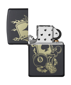 Зажигалка Zippo Gambling Design, покрытие Black Matte, латунь/сталь, чёрная, матовая