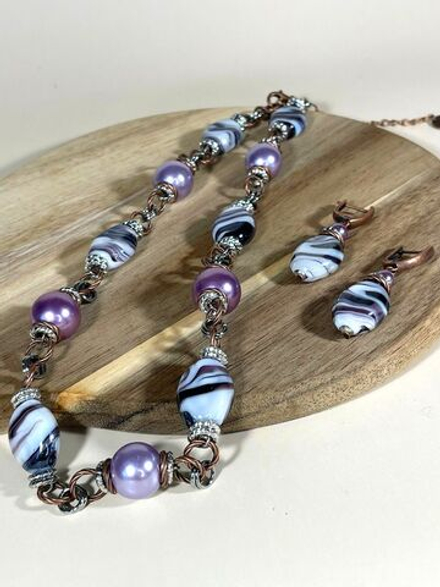 Комплект колье и серьги муранское стекло