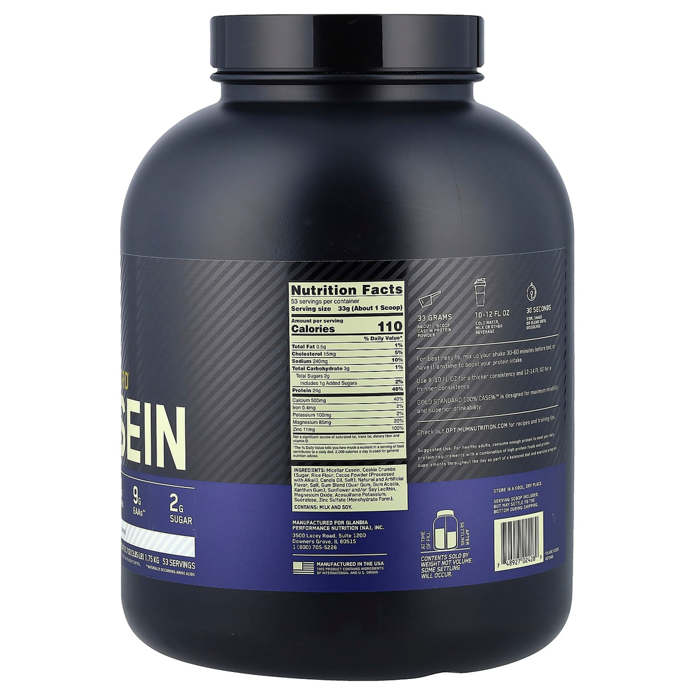 Optimum Nutrition, Gold Standard®, 100% казеин, печенье и сливки, 1,75 кг (3,85 фунта)