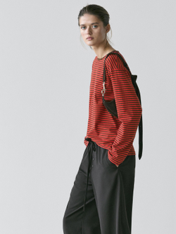 Massimo Dutti Футболка из хлопка в полоску с длинными рукавами, красный