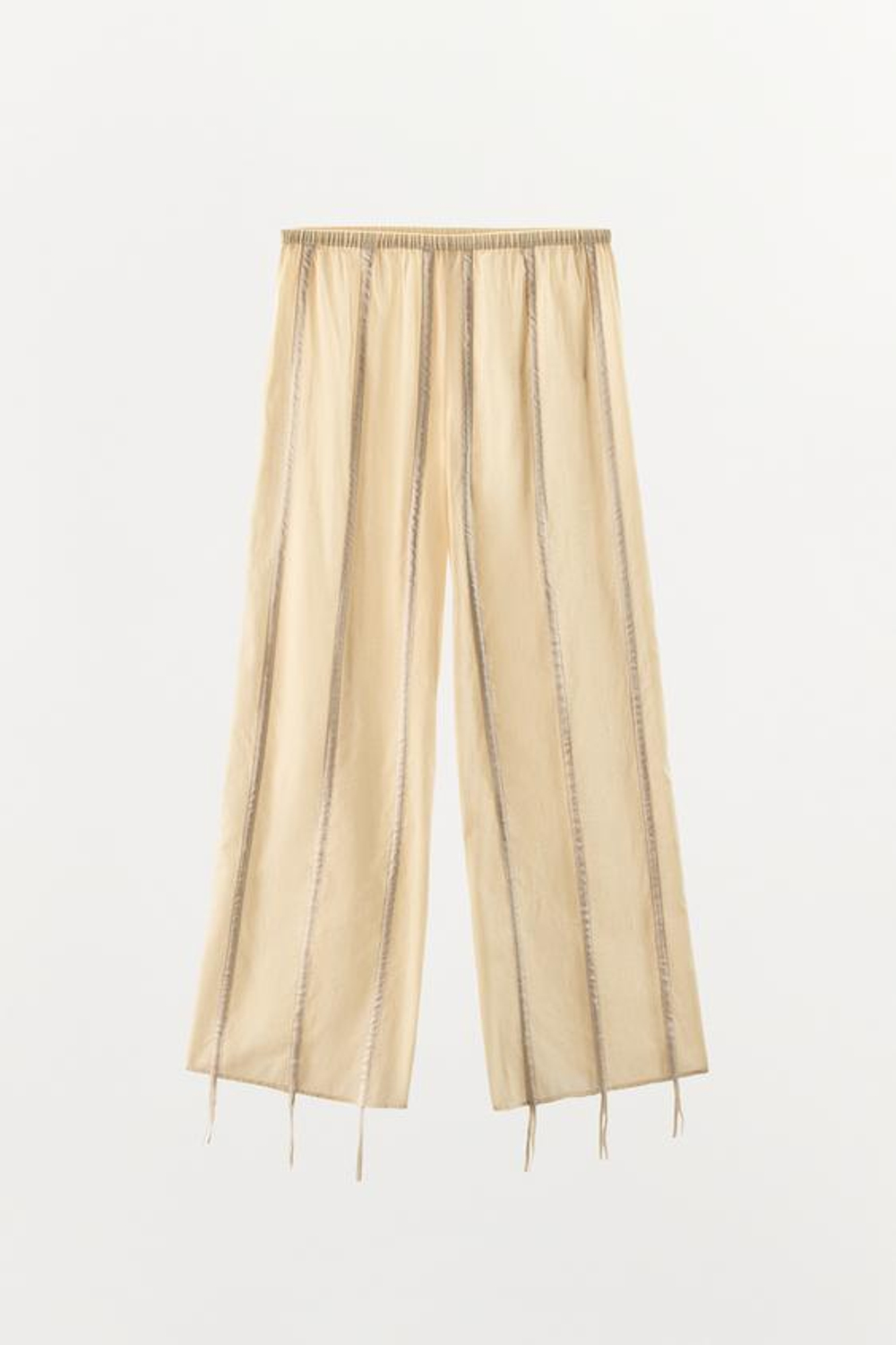 ZARA БРЮКИ ИЗ ХЛОПКА С ЗАВЯЗКАМИ, ЭКРЮ