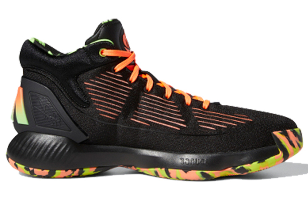 Adidas D Rose 10 comfortable and versatile shock-absorbing mid-top basketball shoes men's black orange green