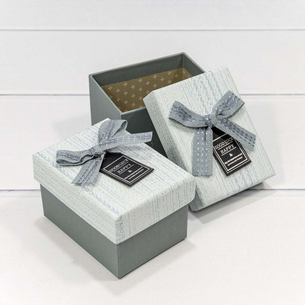 Коробка Ювелирная 9.5х7х6 см Набор 2 шт с бантом (Голубой)