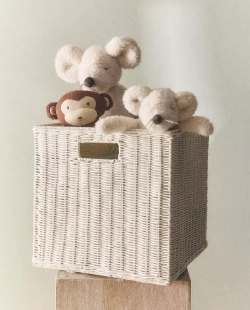 ZARA HOME ПЛЕТЕНАЯ КОРЗИНА ДЛЯ ХРАНЕНИЯ ДЕТСКИХ ИГРУШЕК, ЖЕЛТОВАТО-БЕЛЫЙ