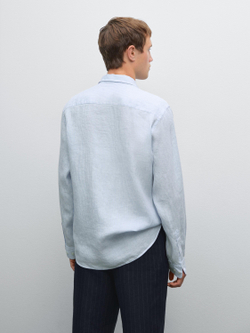 Massimo Dutti Льняная рубашка приталенного кроя, небесно-голубой