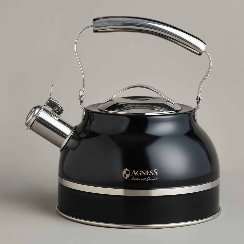 ЧАЙНИК AGNESS СО СВИСТКОМ 2,7Л, ТЕРМОАККУМУЛИРУЮЩЕЕ ДНО, 304 СТАЛЬ, ИНДУКЦИЯ
