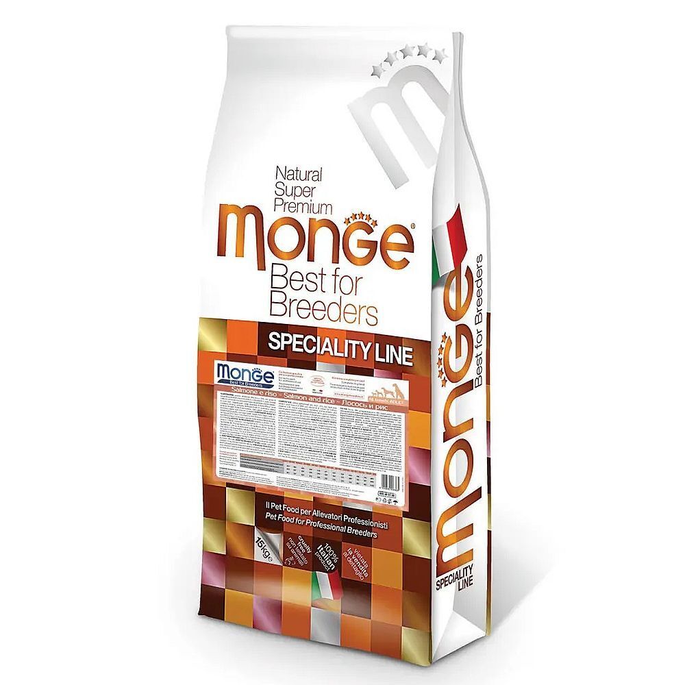 Monge Dog PFB Specialty Monoprotein 25/14 для взрослых собак всех пород с лососем и рисом 15 кг