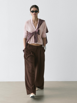 Massimo Dutti Широкие плиссированные брюки, шоколадный