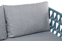 "Диего" диван 2-местный плетеный из роупа, каркас алюминий светло-серый (RAL7035) муар, роуп бирюзовый круглый, ткань светло-серая