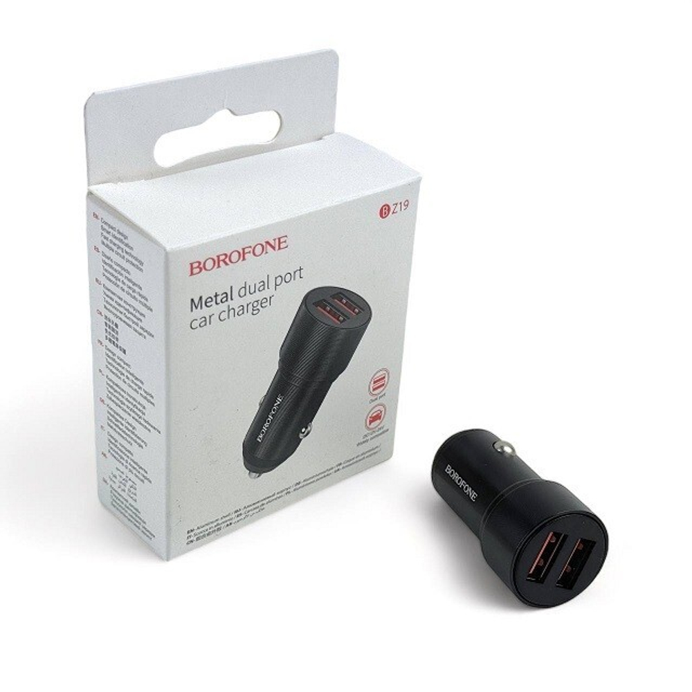 (Borofone) Телефонное АЗУ 2 USB 12-24V, цвет ЧЕРНЫЙ