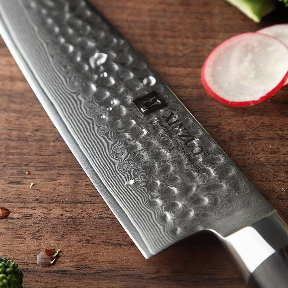 Кухонный нож Xinzuo B1H Santoku нож 7 дюймов клинок 67 Layers Damascus рукоять дерево pakka, длина лезвия 17,6 см