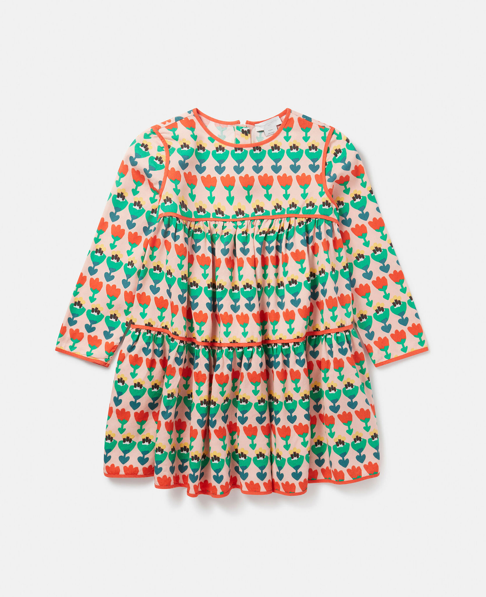 Платье STELLA McCARTNEY Бежево-розовый/Принт: разноцветные цветы/Оранжевая отделка (Девочка)