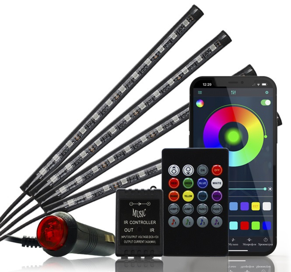 Подсветка ног в авто RGB 12LED с блоком и пультом ГРАДИЕНТ прилож (уп 4шт) NTS-AUTO LD-12-RUN