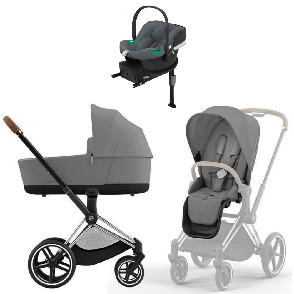 Коляска Cybex Priam IV Chrome Brown complete Aton B2 Steel Grey Base One 4 в 1 Mirage Grey