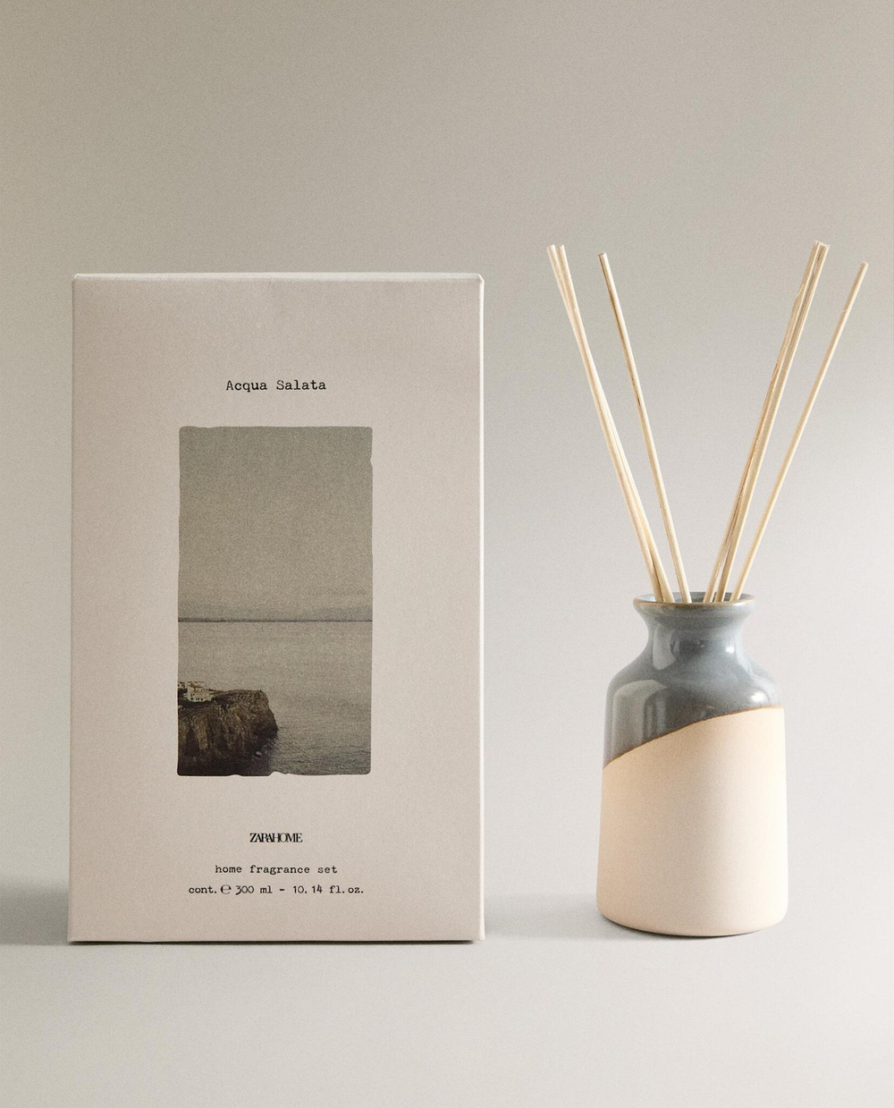Zara Home ACQUA SALATA REED DIFFUSERS — ароматический диффузор с тростниковыми палочками, Аква Салата, 300 мл + запасной флакон