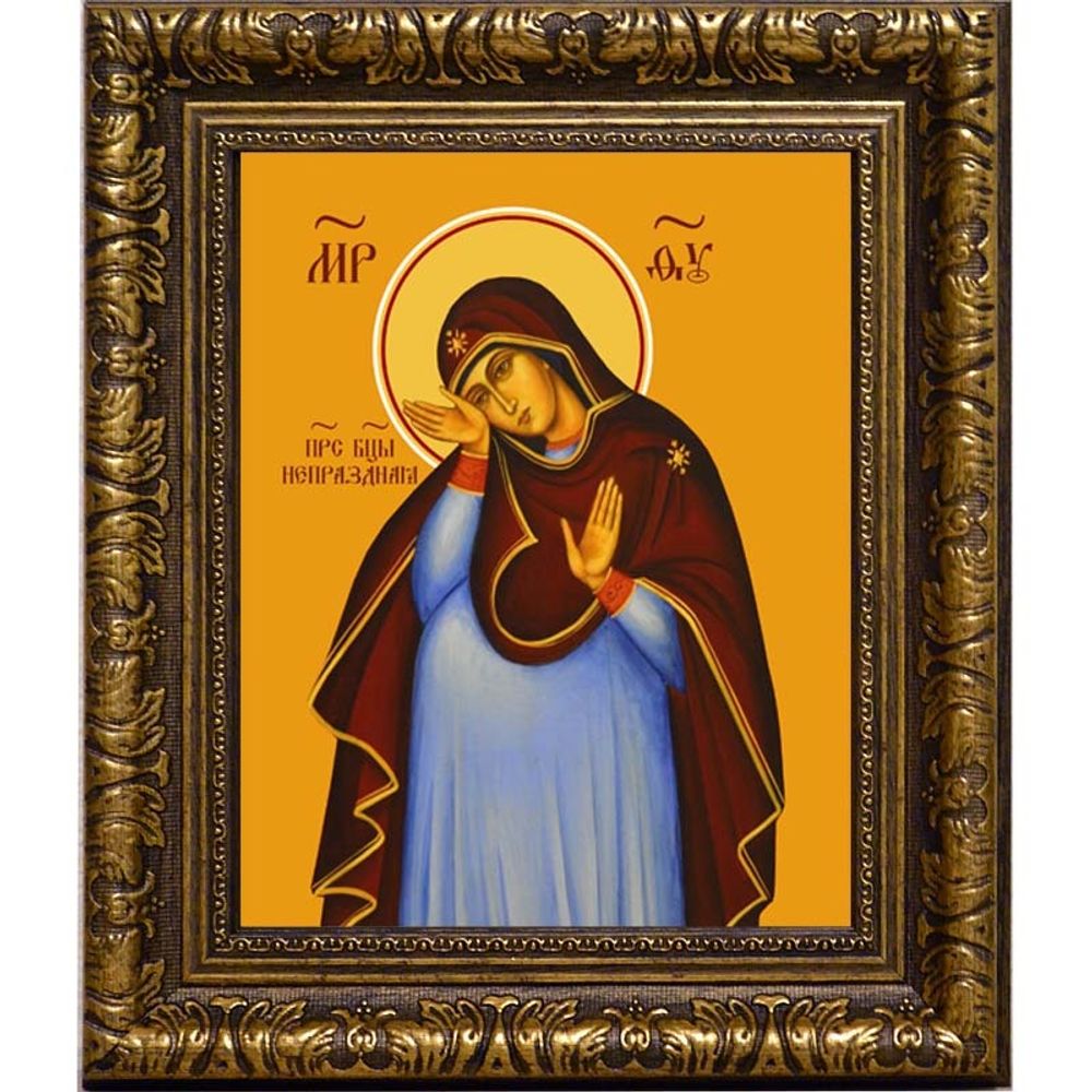 Непраздная Богородица. Икона беременной Божией матери на льняном холсте.