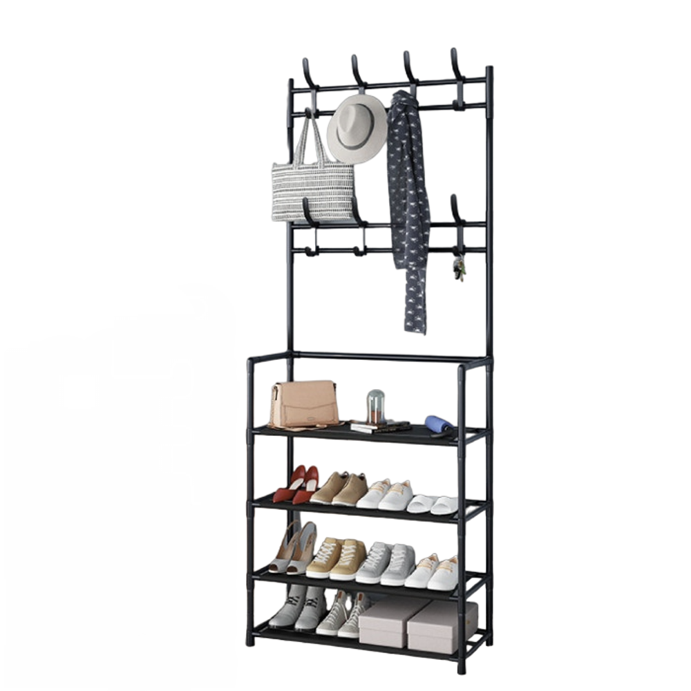 Напольная вешалка для обуви и одежды с полками и крючками 2в1 "New simple floor Clothes Rack" 4яруса- 60х28х158 / 5ярусов- 60х28х175см