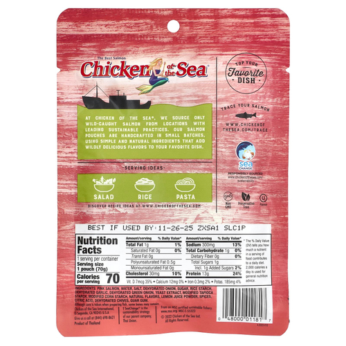 Chicken of the Sea, дикий аляскинский горбуша, лимон и зеленый лук, 70 г (2,5 унции)