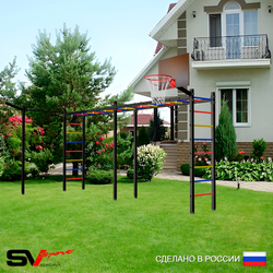 Уличная шведская стенка Sv Sport рукоход х 2 с комплектом турник прямой У50033К (Щит баскет/Кронш бокс)