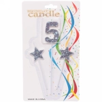 Свеча для торта Цифра Звёздное сияние «5» 16 см (набор 3шт), серебро