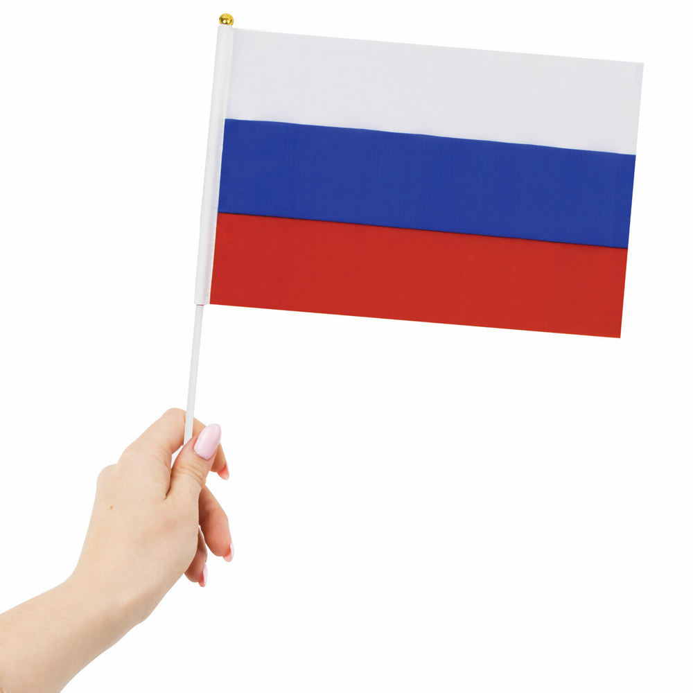 Флаг России ручной 20х30 см без герба с флагштоком BRAUBERG/STAFF 5501 (20 штук в упаковке)