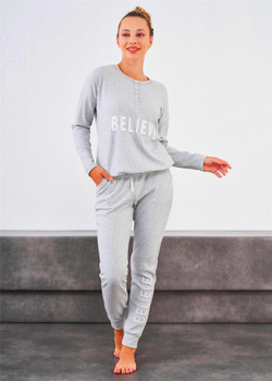 RELAX MODE / Пижама женская со штанами теплая термальная в рубчик - 10623