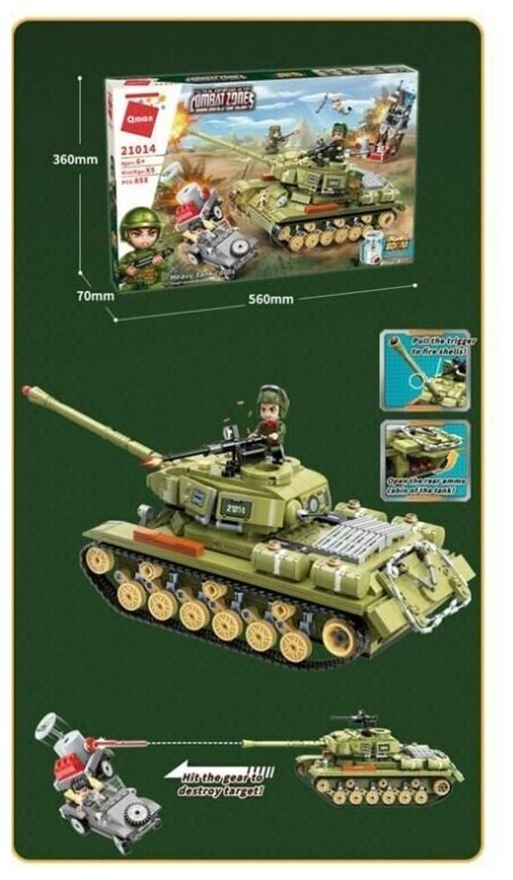 Конструктор Qman CombatZones 21014 Танк, 858 дет.
