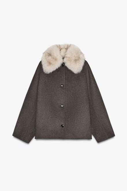 ZARA КУРТКА ИЗ ШЕРСТИ С МЕХОВЫМ ВОРОТНИКОМ — ZW COLLECTION, ЭКРЮ/БЕЖЕВЫЙ