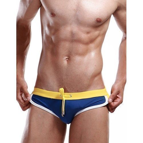 Мужские плавки брифы синие с желтым поясом SEOBEAN Swimsuit Blue Yellow