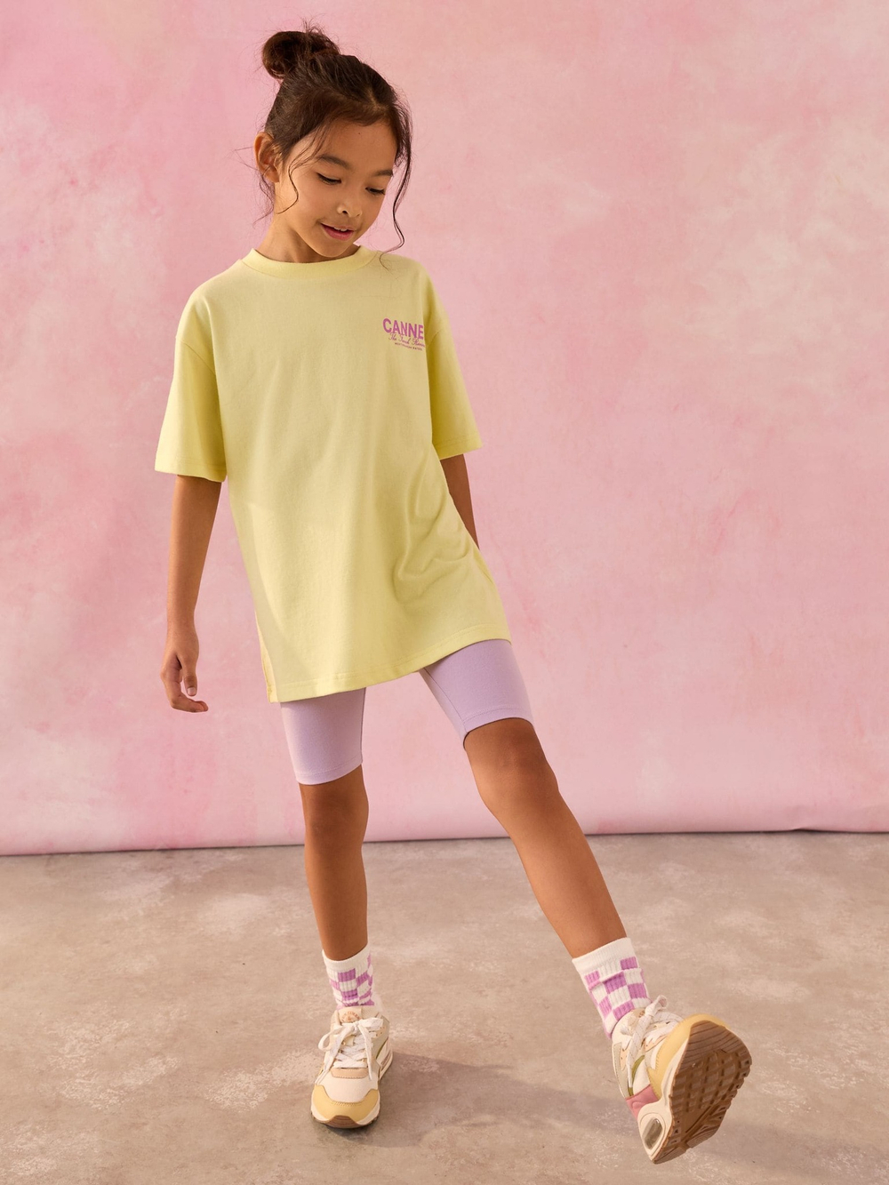 Футболка и велосипедки в комплекте для девочки Next AJ0-453, Светло-желтый, Розовый