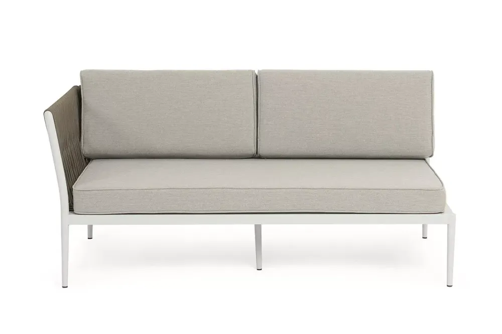 "Касабланка" правый модуль плетеный из роупа, каркас алюминий светло-серый (RAL7035) муар, роуп серо-коричневый 23мм, ткань бежевая 15052