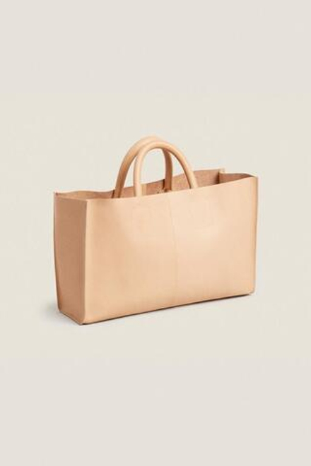 ZARA HOME КОЖАНАЯ МИНИ-СУМКА-ТОУТ, СВЕТЛО-БЕЖЕВЫЙ