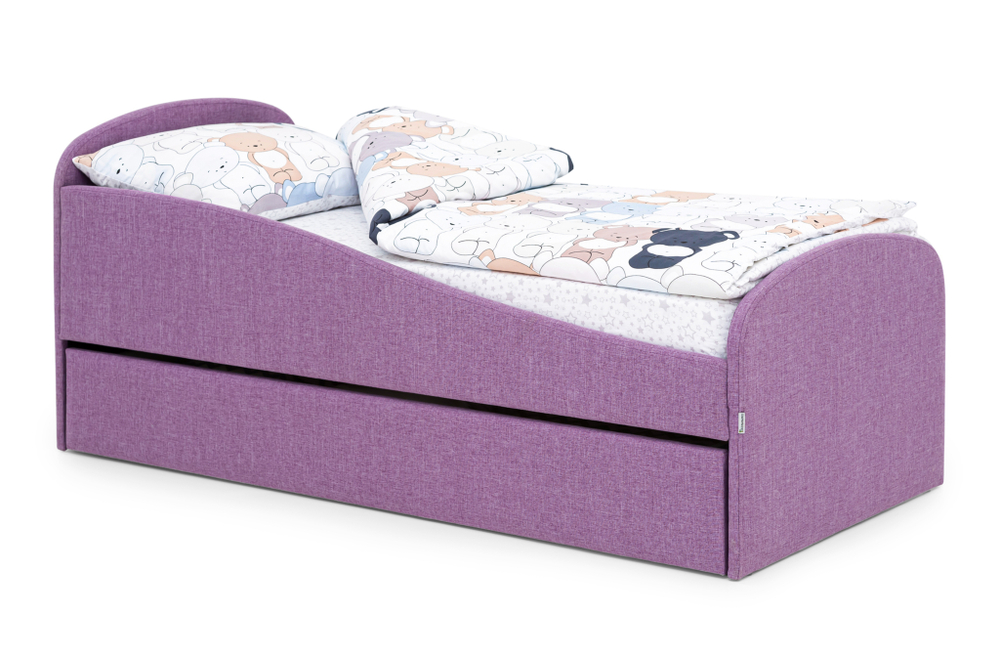 Детская мягкая кровать с ящиком Бельмарко Letmo черничный мусс рогожка