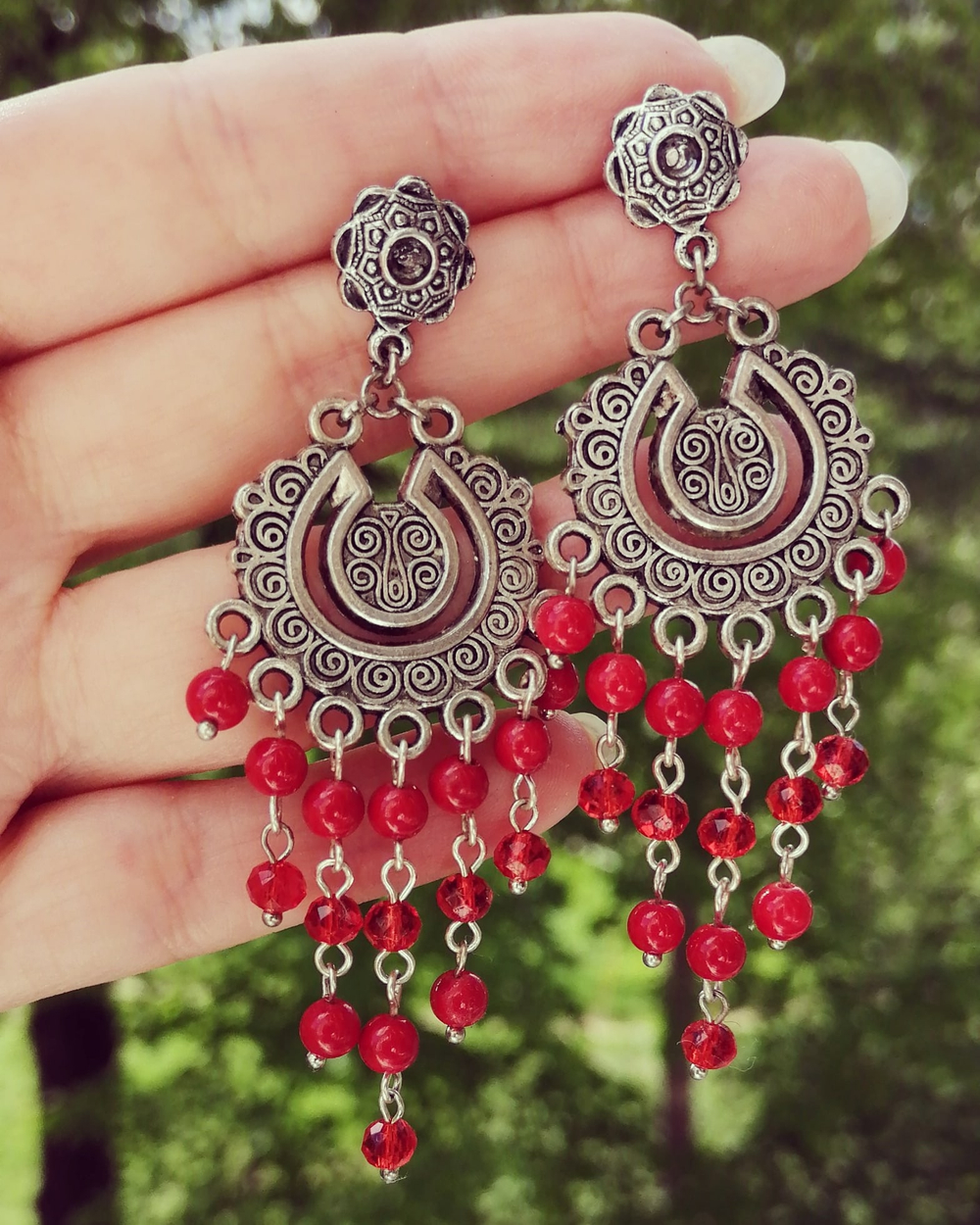 Длинные серьги красные "Восточное великолепие" красные