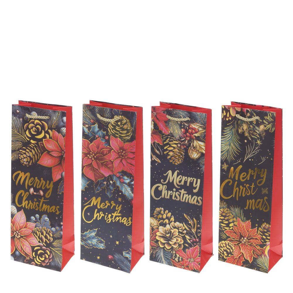 GAEM Пакет подарочный для бутылок (бумага 210г/м2, блок 12шт), L12,5 W8,5 H36 см, 4в.