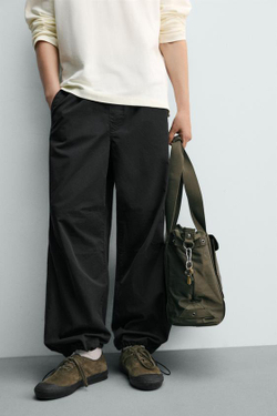 ZARA БРЮКИ-ПАРАШЮТ RELAXED FIT, ЧЕРНЫЙ