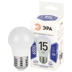 Лампа светодиодная ЭРА STD LED P45-15W-860-E27 15Вт шар холодный дневной свет Е27