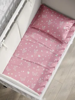 Простынь на резинке бязь Сказка "Бабочки на розовом" 90x200 см